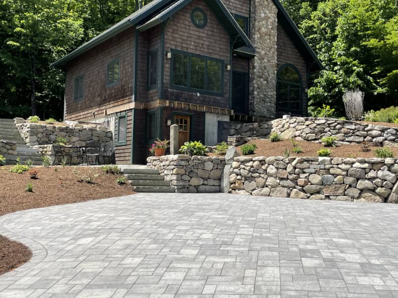 Fieldstone Retaining Walls and Paver Driveway Installation in Newbury, NH